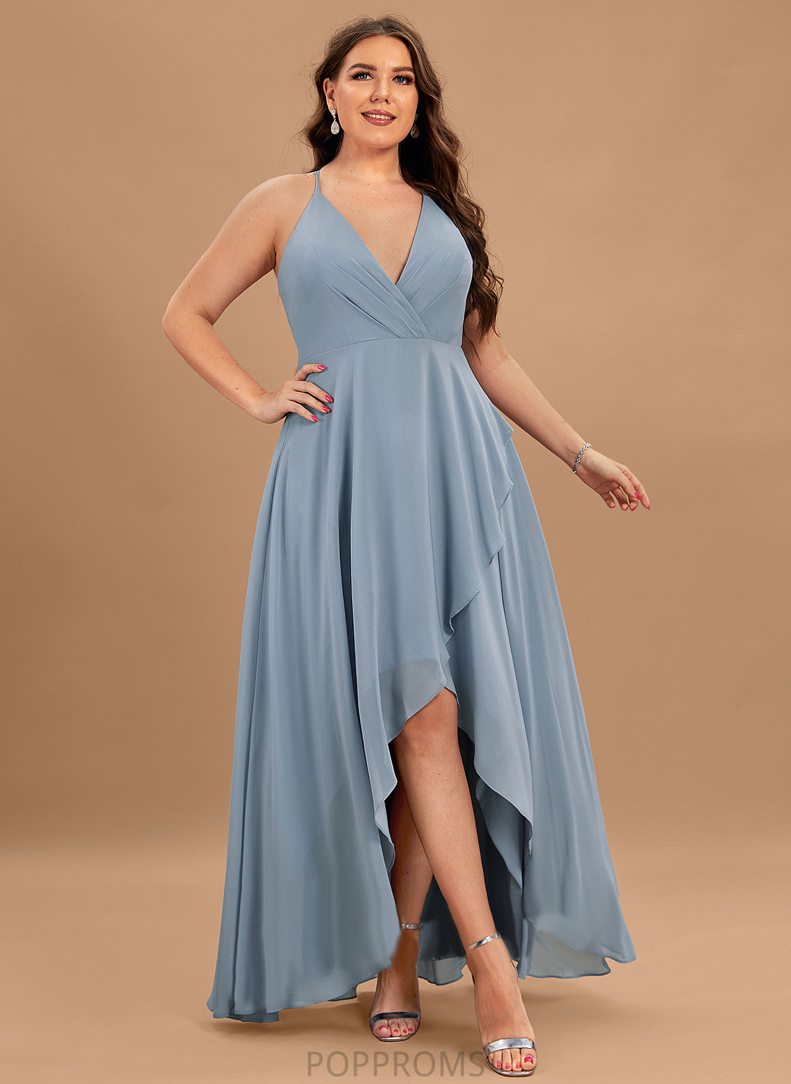 A-Line Cassidy Chiffon Asymmetrical Prom Dresses V-neck