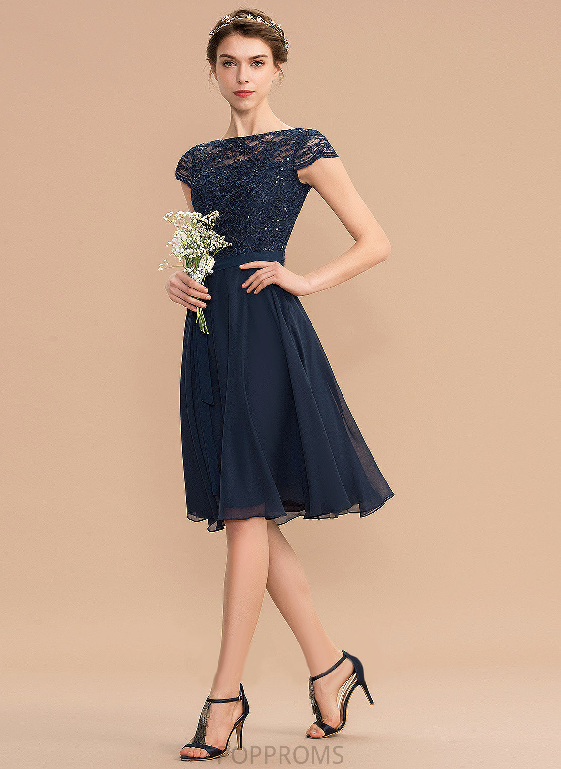 Scoop Lace Dress Homecoming Bow(s) With Chiffon Neck A-Line Homecoming Dresses Serenity Knee-Length