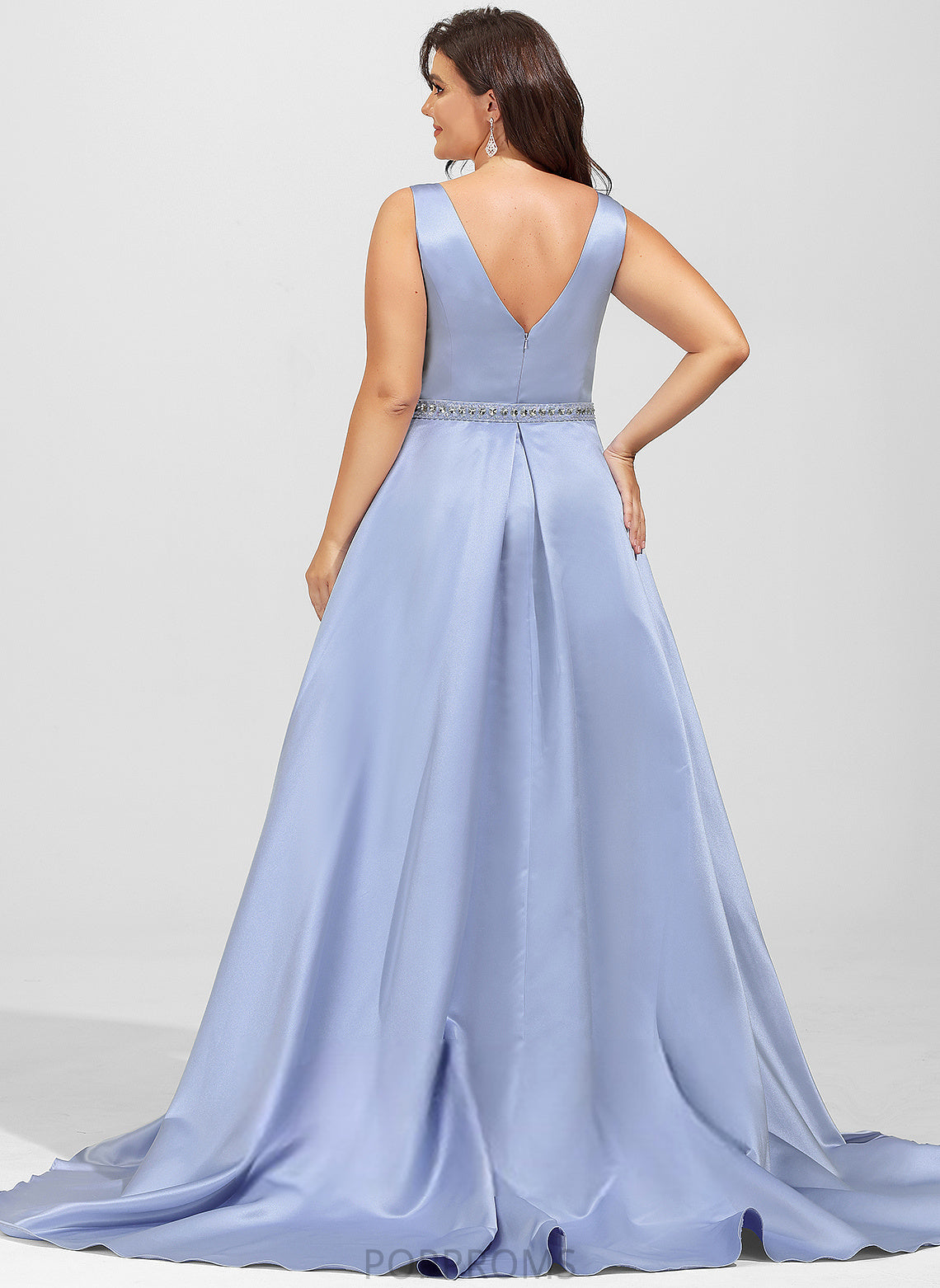 With Sweep Beading Satin Train Ball-Gown/Princess Reese Sequins V-neck Prom Dresses Lace