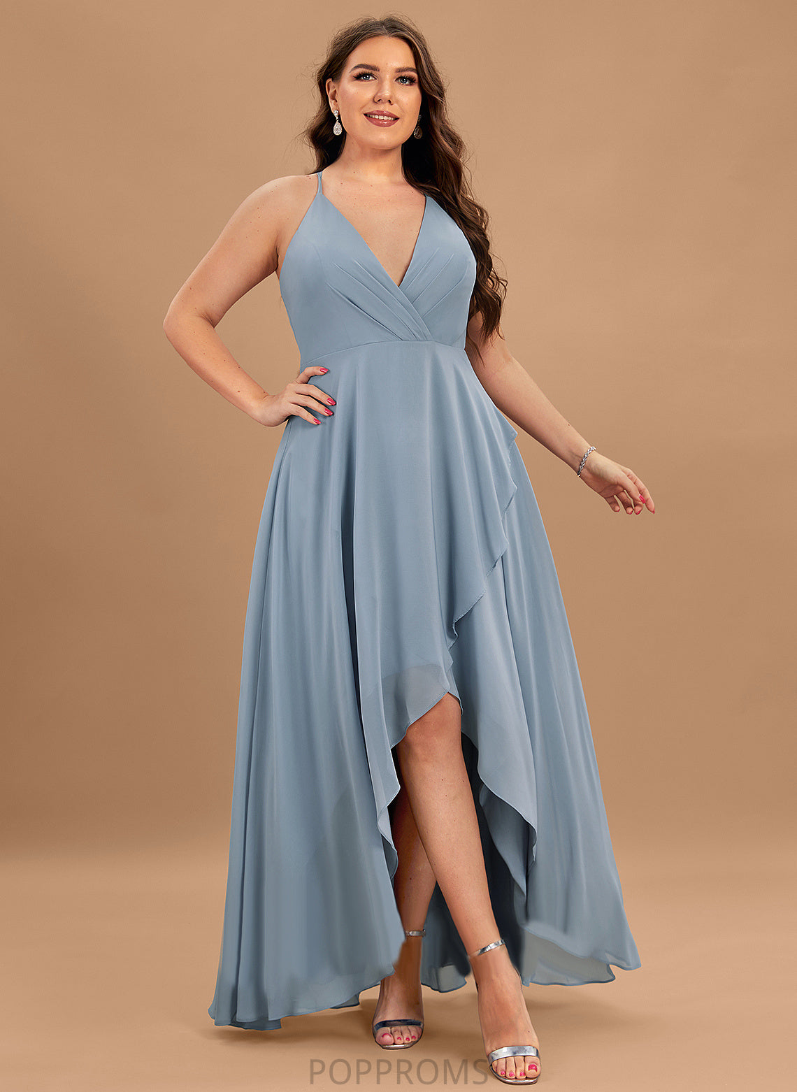 Neckline Length Asymmetrical A-Line Silhouette V-neck Straps Fabric Mareli Sleeveless Natural Waist Floor Length Bridesmaid Dresses