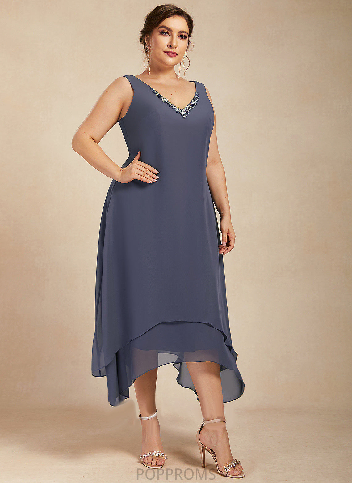 Ankle-Length the Beading Mother of A-Line Mother of the Bride Dresses Bride With Hope Chiffon Dress V-neck