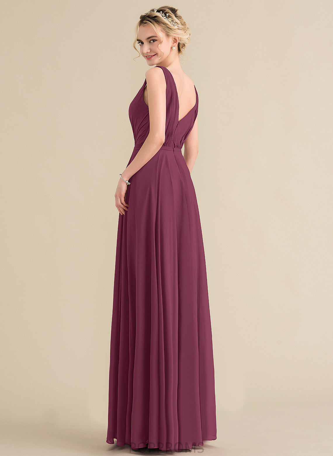 Jaelynn V-neck Prom Dresses Pleated Chiffon Floor-Length A-Line With