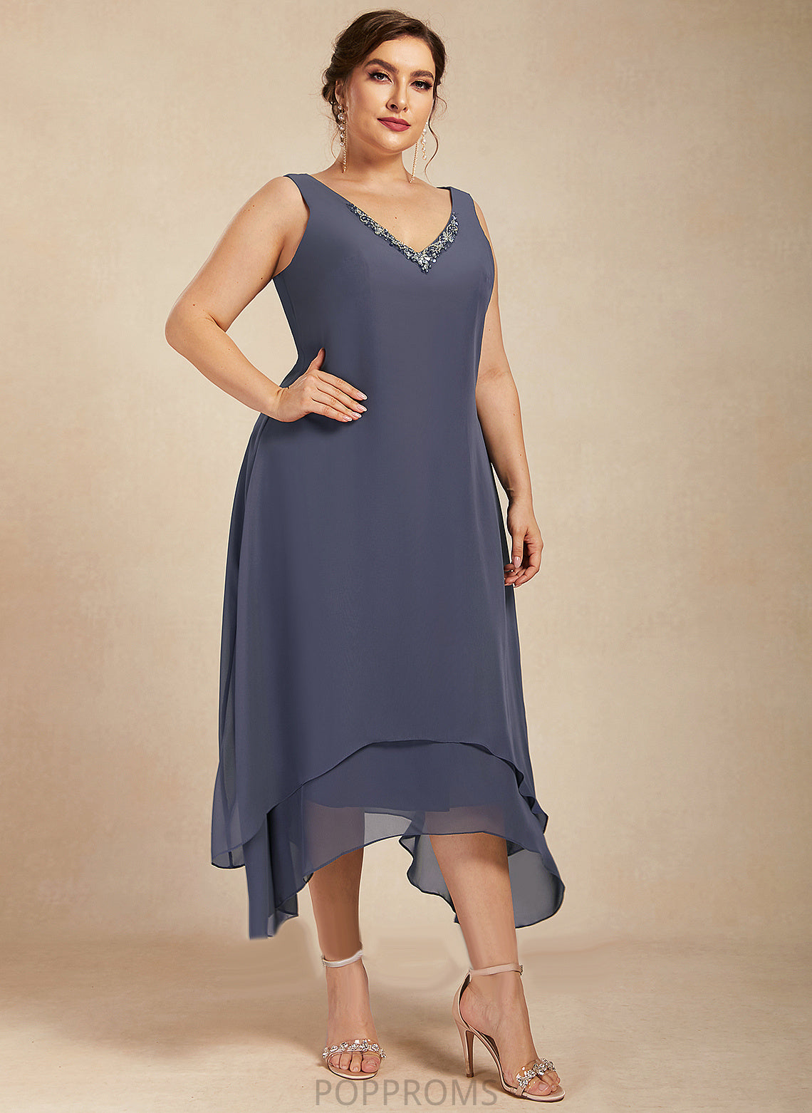 A-Line Ankle-Length Micah With Cocktail Dresses Chiffon Dress Cocktail V-neck Beading