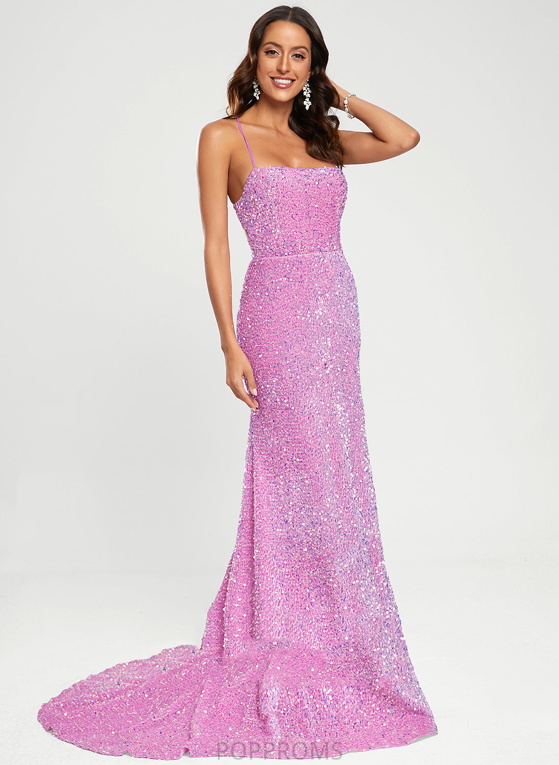 Sequined Sweep Train Macie Prom Dresses Trumpet/Mermaid Square