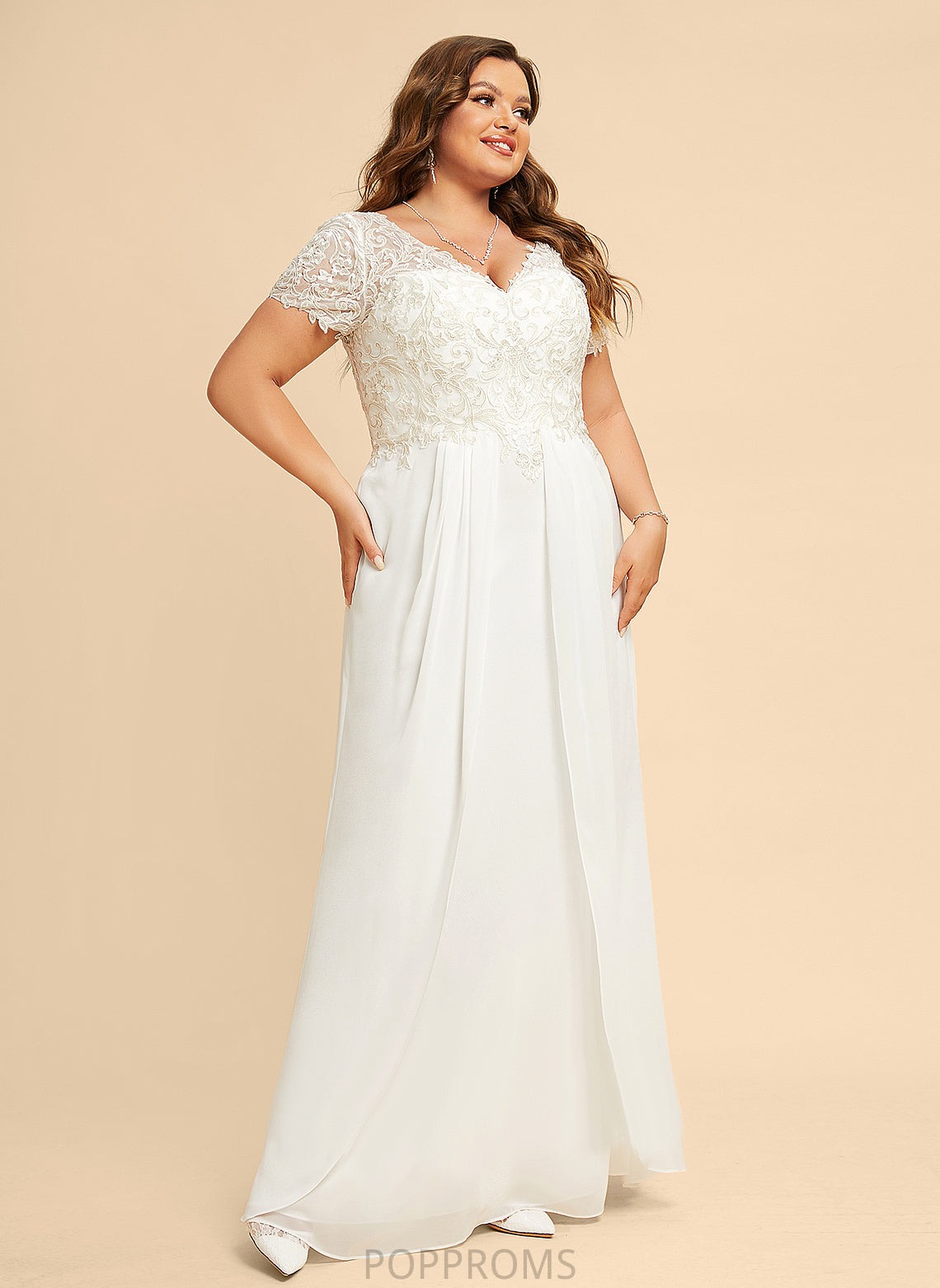 Wedding Grace Chiffon V-neck Wedding Dresses A-Line Dress Floor-Length