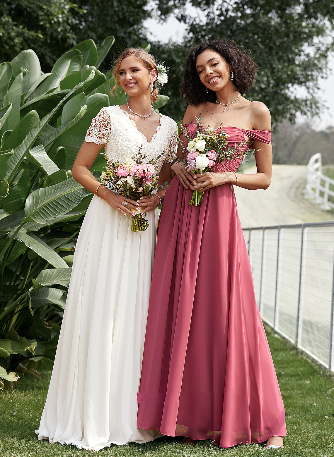 Length A-Line Off-the-Shoulder Ruffle Neckline Fabric Embellishment Silhouette Floor-Length Mariah Sleeveless Spaghetti Staps Bridesmaid Dresses