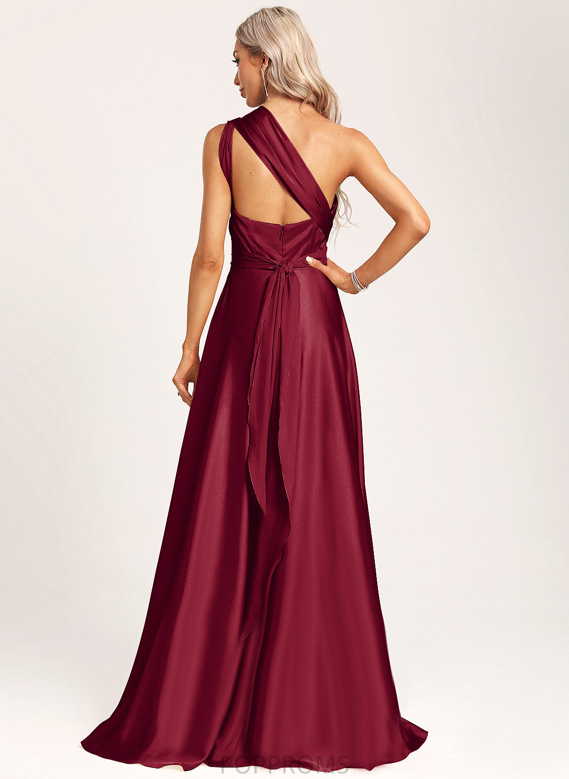 V-neck A-Line Satin One-Shoulder Length Silhouette Straps&Sleeves Halter Floor-Length Fabric Neckline Janelle Bridesmaid Dresses