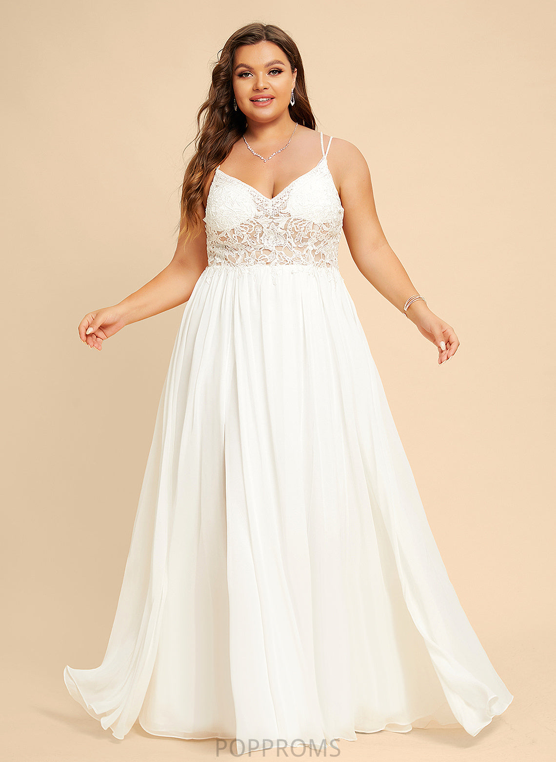 Dress V-neck With Beading Lace Chiffon Wedding A-Line Presley Floor-Length Wedding Dresses