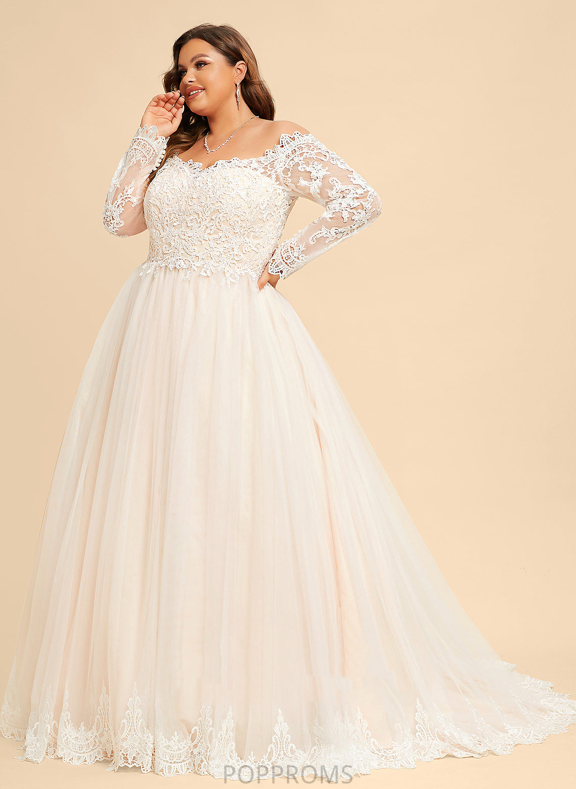 Tulle Dress Caitlin Lace Wedding Dresses Chapel Ball-Gown/Princess Train Off-the-Shoulder Wedding