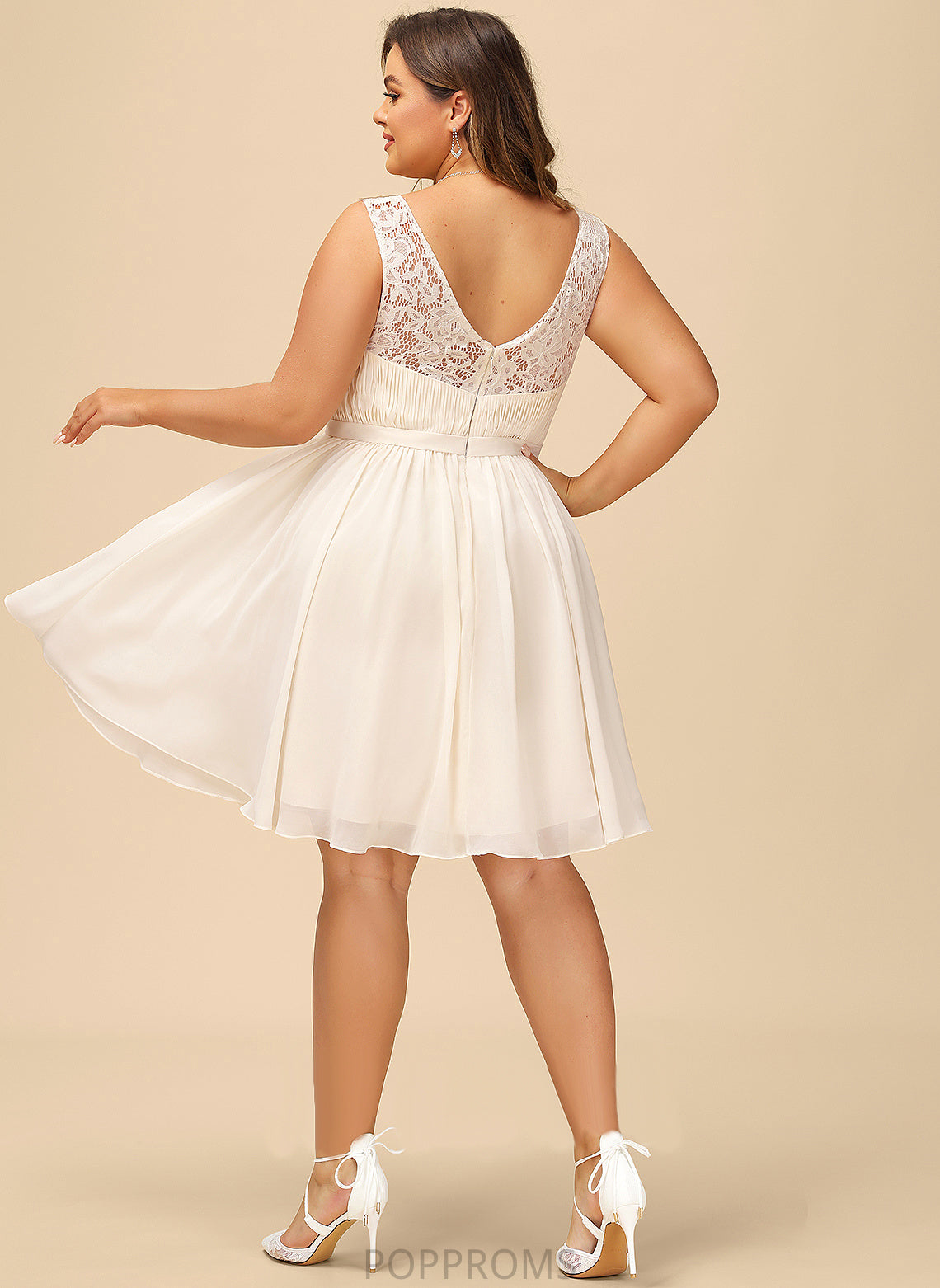 Dress Ruffle V-neck Cocktail Dresses Chiffon Knee-Length Cherish With A-Line Lace Cocktail