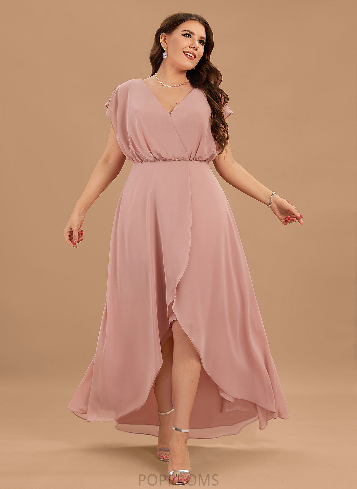 V-neck Silhouette Embellishment SplitFront A-Line Neckline Fabric Length Asymmetrical Journey Sleeveless Floor Length Bridesmaid Dresses