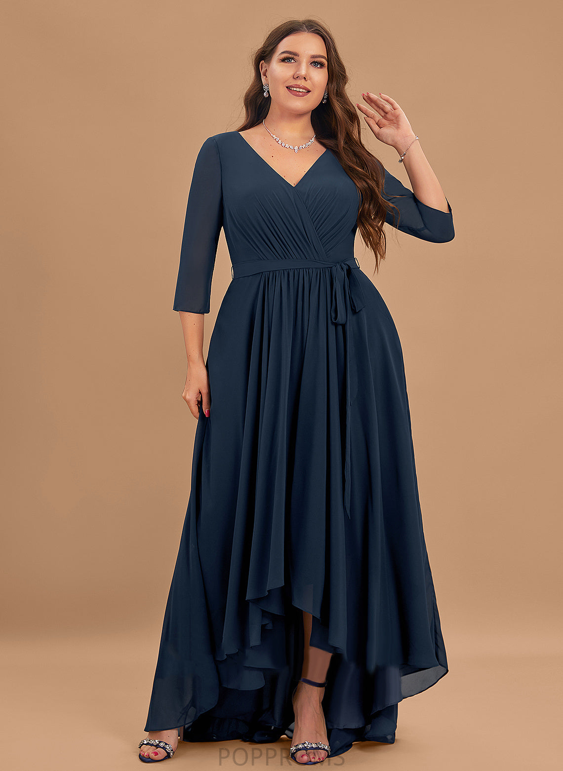 A-Line Embellishment Silhouette Length Fabric V-neck Pleated Asymmetrical Neckline Lexie Natural Waist Halter Bridesmaid Dresses