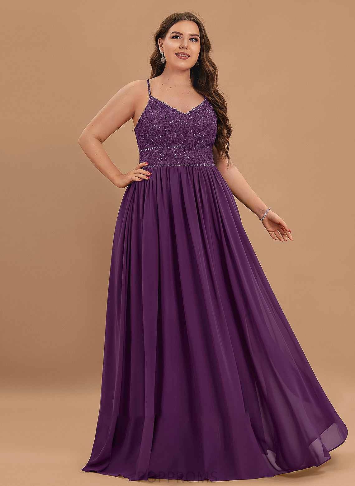 V-neck With Floor-Length Aylin Sequins Prom Dresses Lace Chiffon Beading A-Line