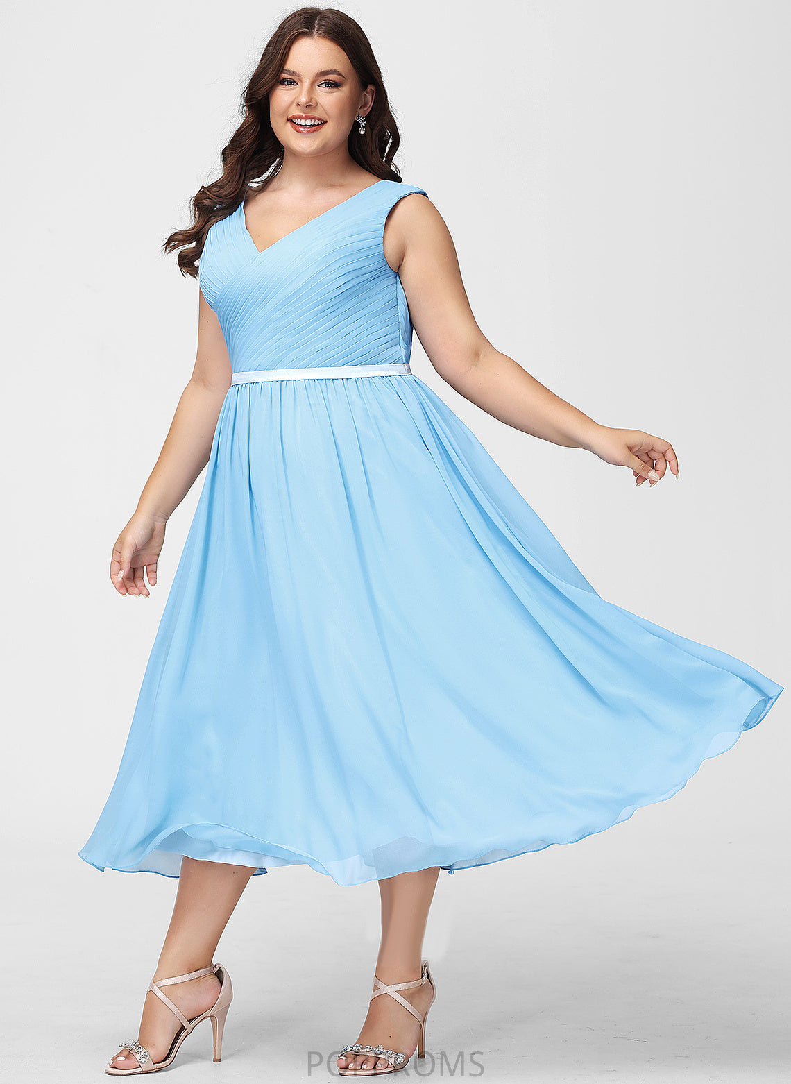 Chiffon Ruffle Cocktail Dresses Cocktail Jordin With A-Line Charmeuse V-neck Tea-Length Dress