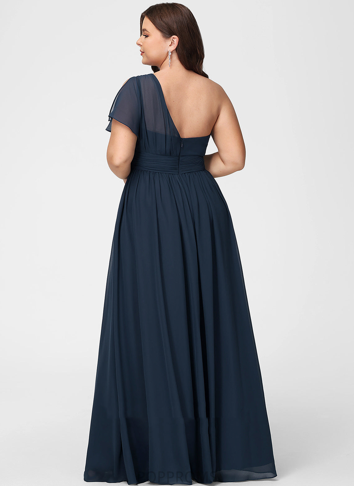 One-Shoulder Floor-Length A-Line Silhouette Neckline Ruffle Fabric Embellishment Length Pearl Sleeveless Straps Bridesmaid Dresses