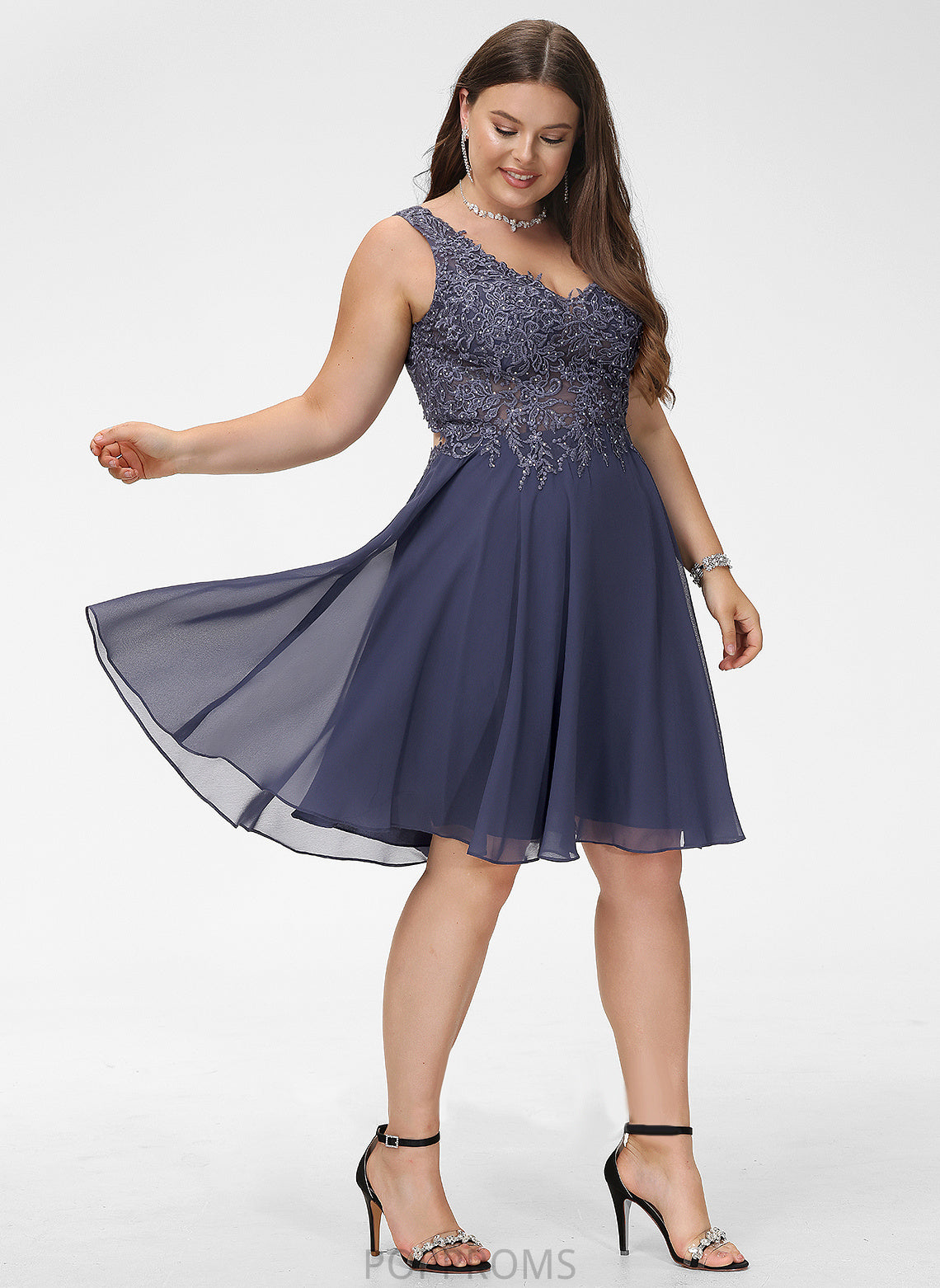 V-neck Chiffon With Dress Lace A-Line Homecoming Dresses Homecoming Lucille Knee-Length Beading