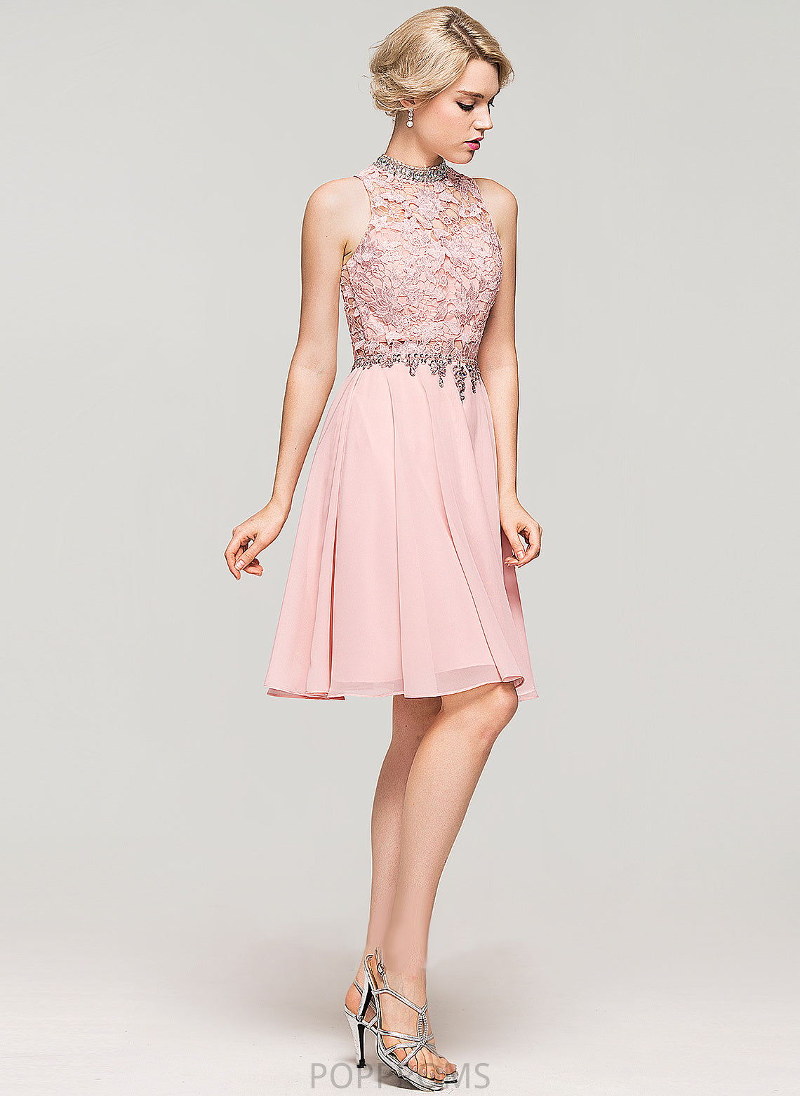 Lace Sequins Homecoming Dresses Knee-Length Neck Chiffon Jess High Dress Beading Homecoming With A-Line