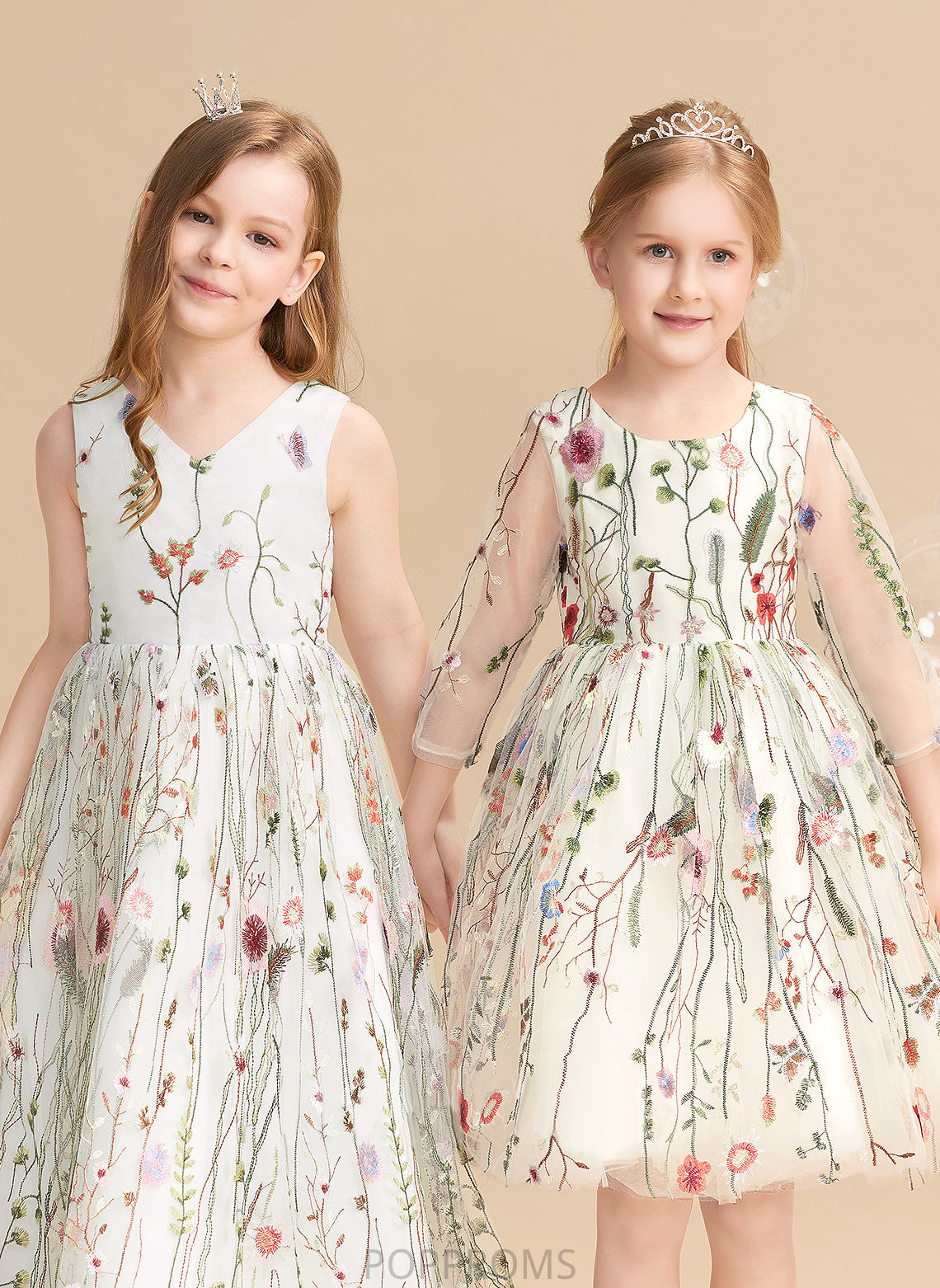 Floor-length With V-neck Flower(s)/Bow(s) - Dress Talia Sleeveless A-Line Flower Flower Girl Dresses Girl Jacquard