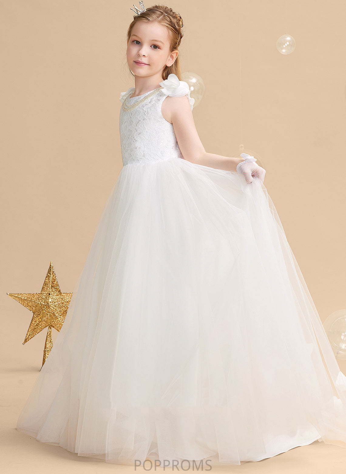 With Flower Flower Girl Dresses Dress Sleeveless Neck Jane Scoop Flower(s) - Train Sweep Girl Ball-Gown/Princess Tulle/Lace