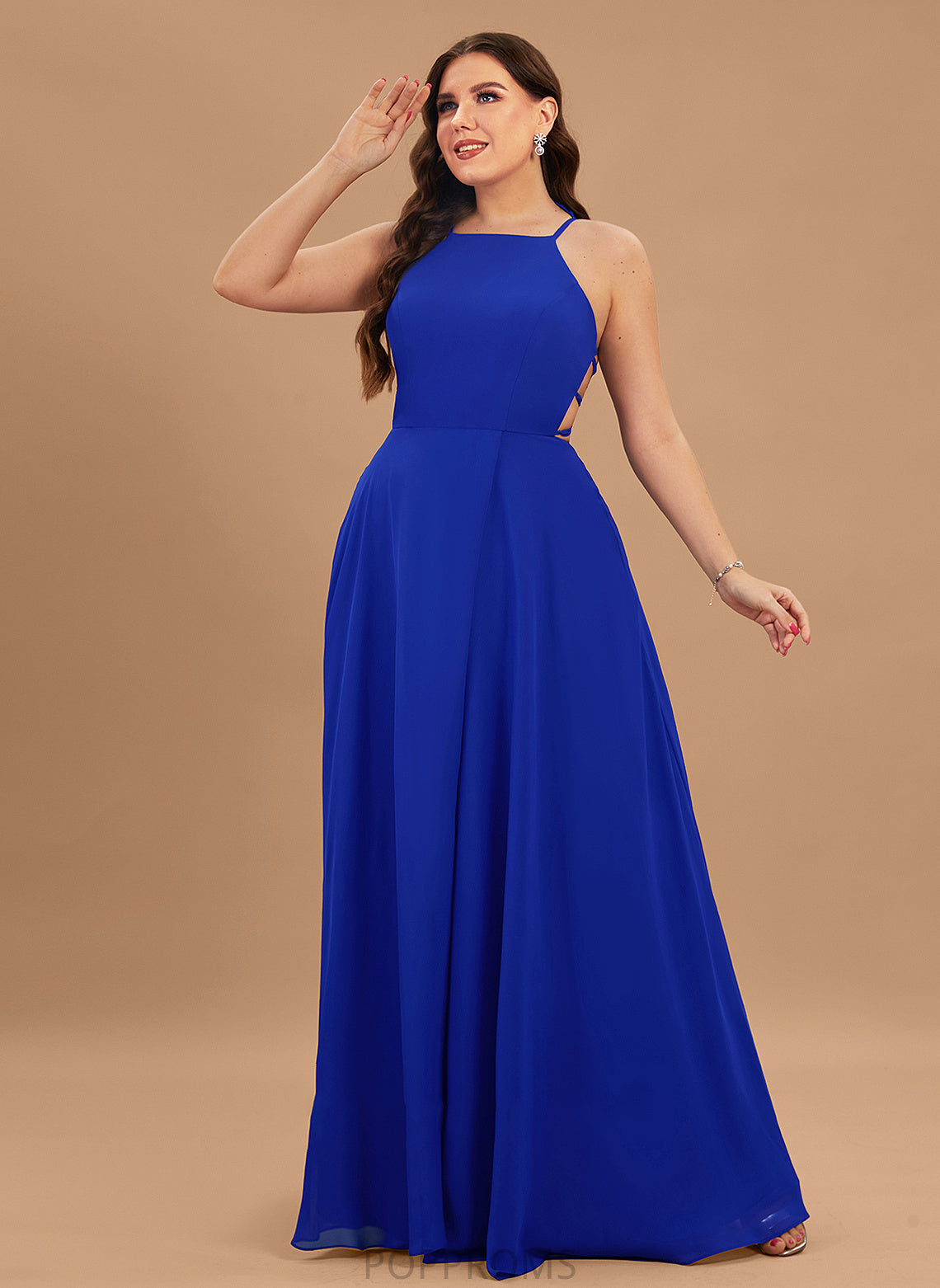 Kim Front Prom Dresses Split Floor-Length Scoop Neck A-Line With Chiffon