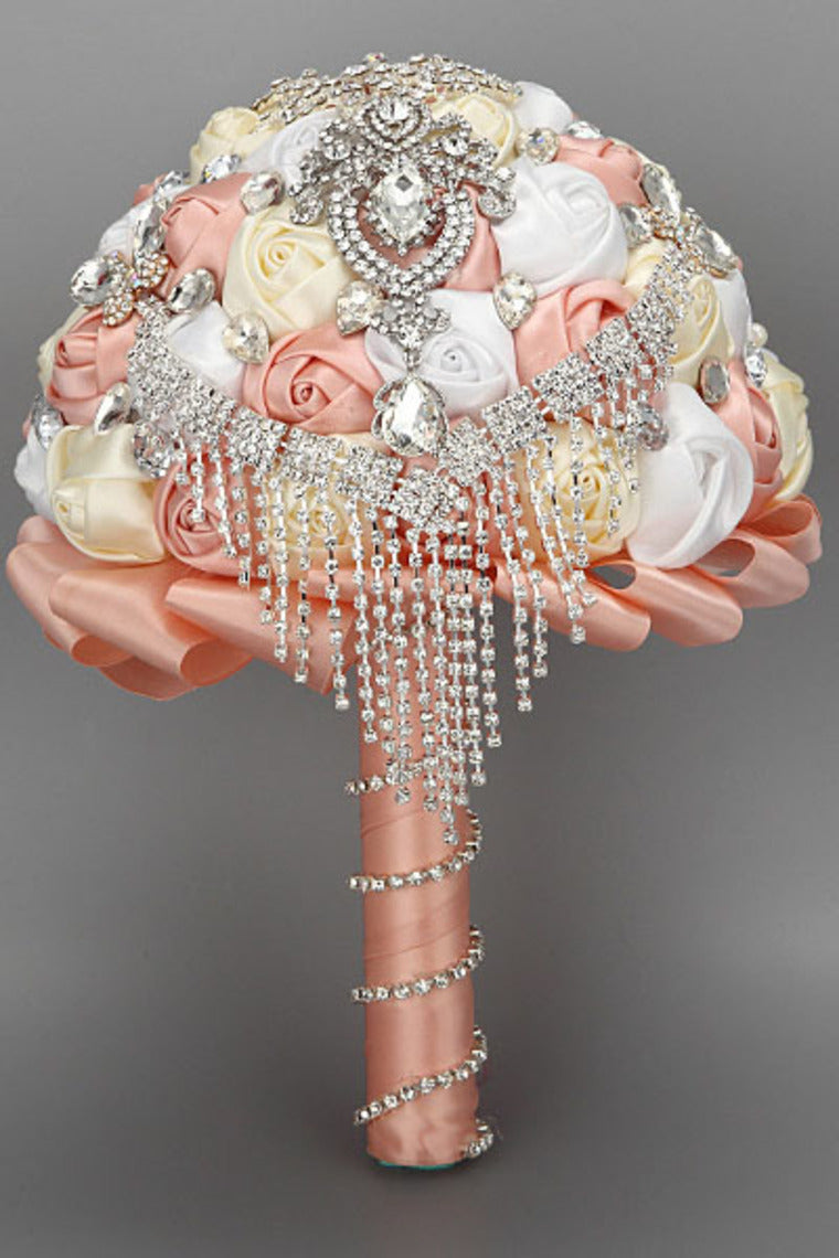 Round Shape Acrylic Cristal Beads With Ribbon Handle Wedding Bouquet (26*20cm)