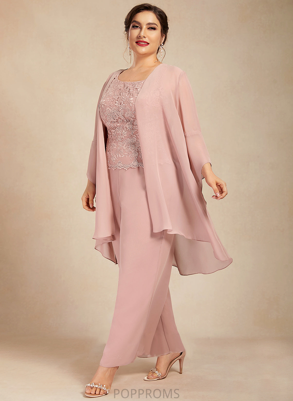 Chiffon of Scoop Dress Jumpsuit/Pantsuit the Mother Ankle-Length Bride Mother of the Bride Dresses Lace Neck Vivian