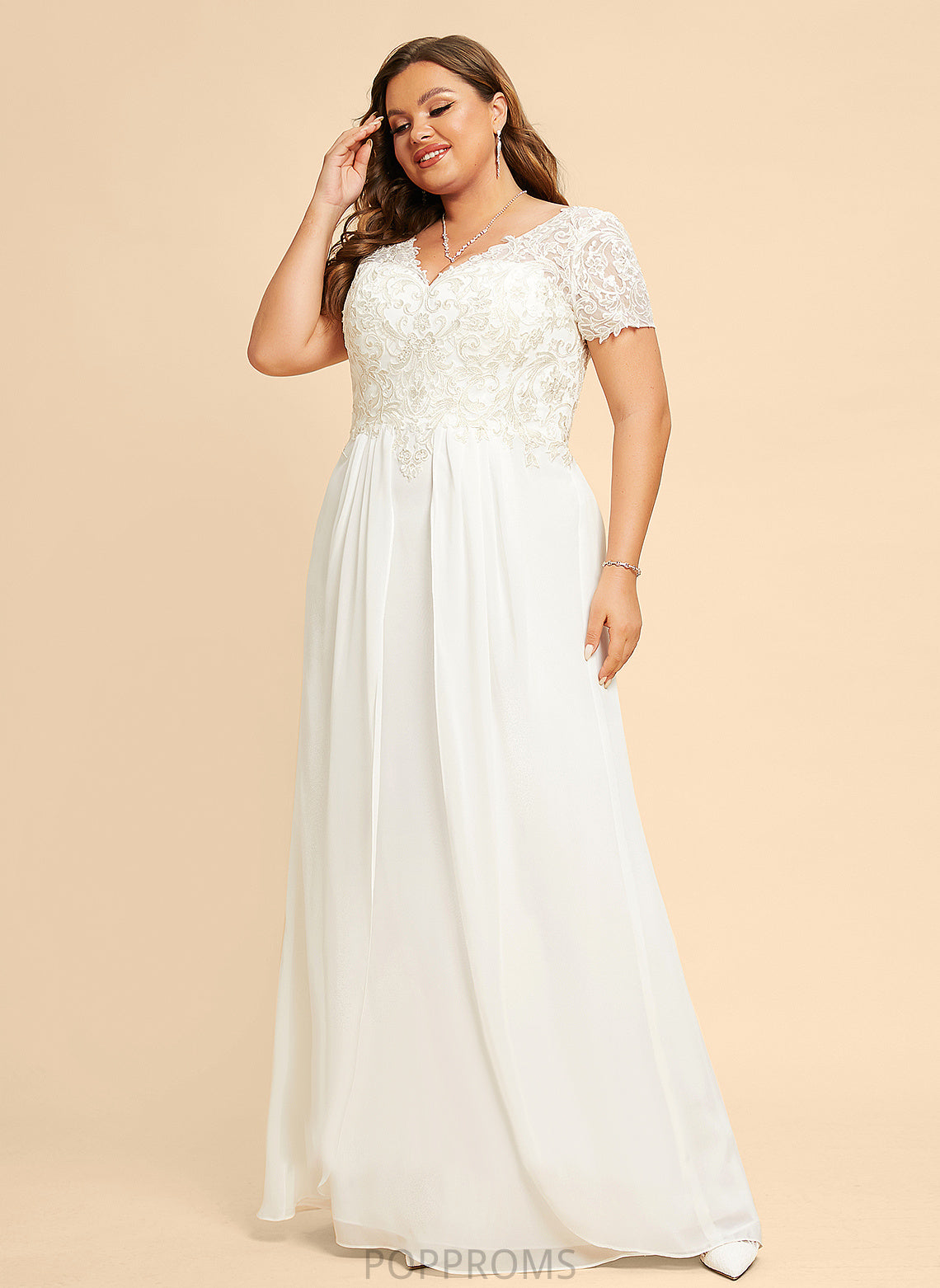 A-Line With Lace Wedding Floor-Length Chiffon Wedding Dresses V-neck Dress Siena