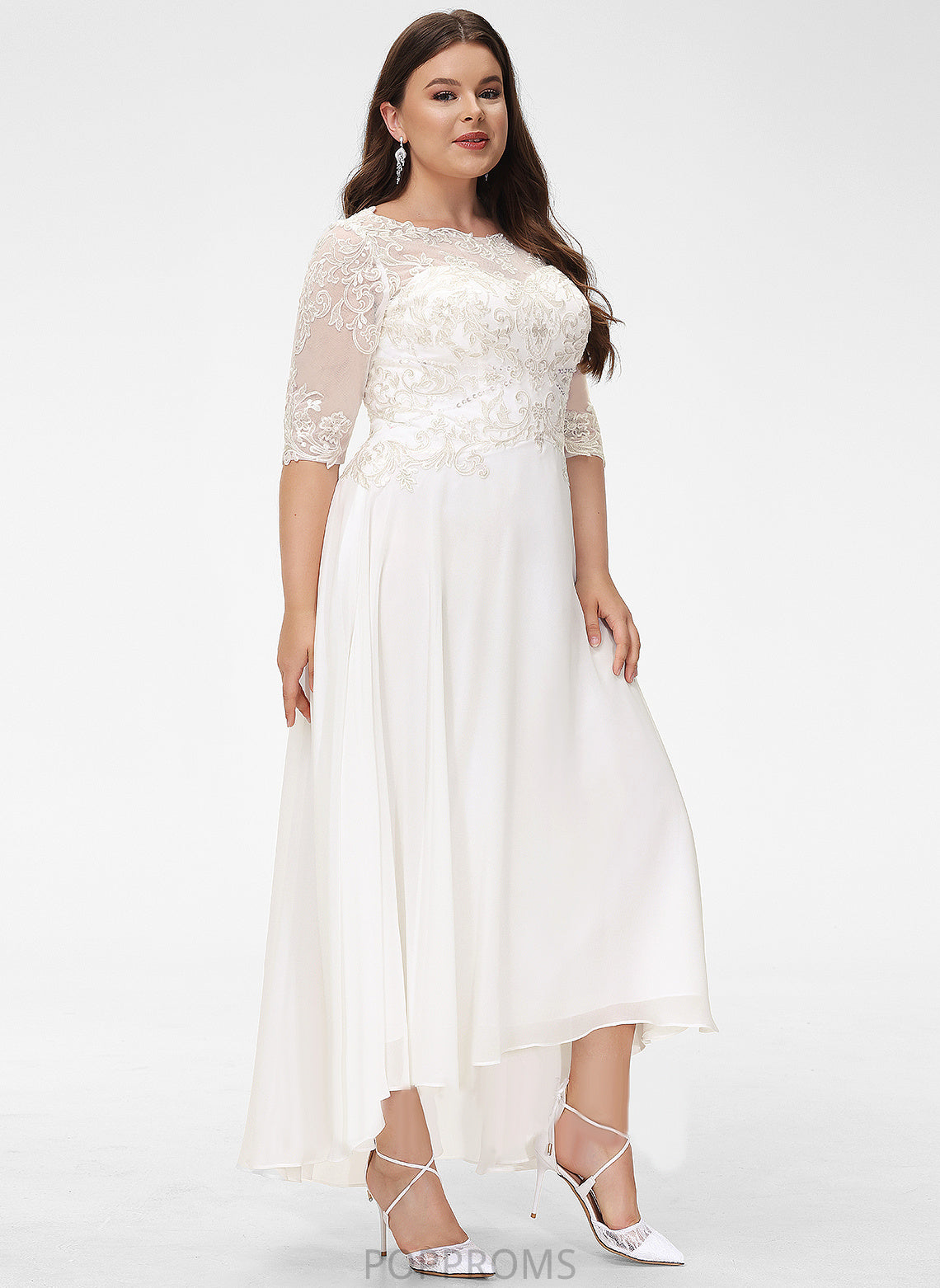 Dress Nydia Lace A-Line Wedding Scoop Wedding Dresses With Asymmetrical Beading Chiffon Sequins