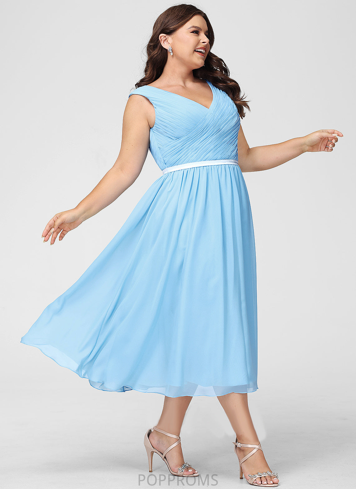 Chiffon Ruffle Cocktail Dresses Cocktail Jordin With A-Line Charmeuse V-neck Tea-Length Dress