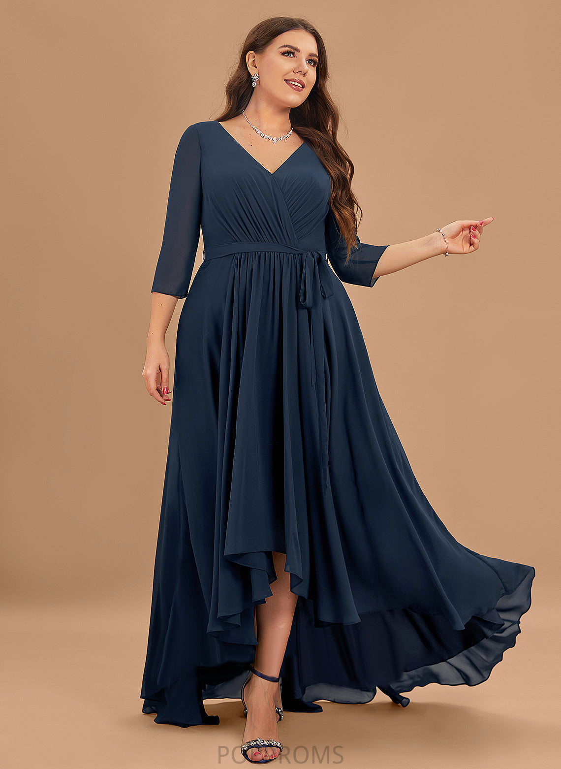 A-Line Embellishment Silhouette Length Fabric V-neck Pleated Asymmetrical Neckline Lexie Natural Waist Halter Bridesmaid Dresses