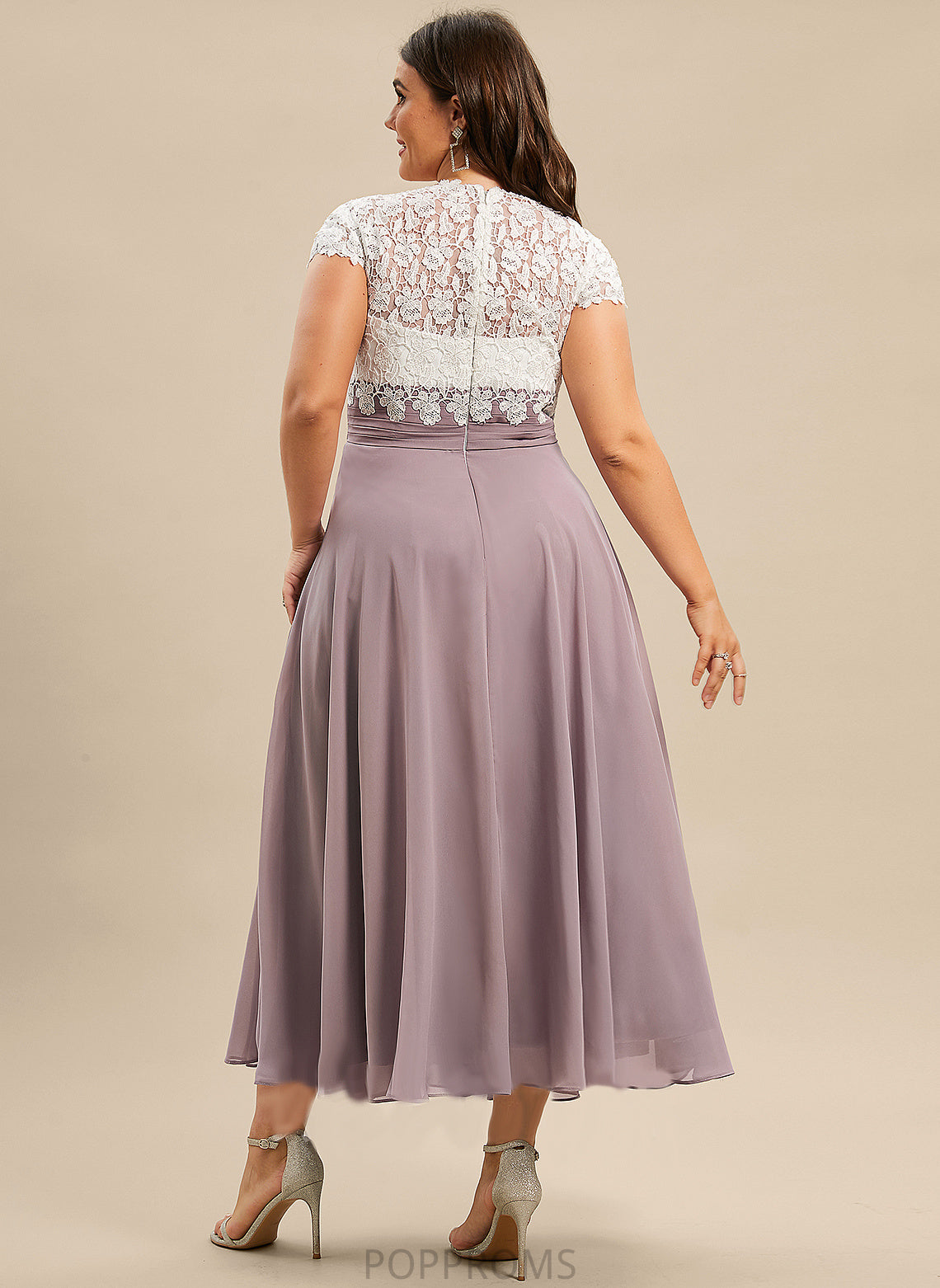 Lace Chiffon V-neck A-Line Dress Cocktail Haleigh Tea-Length Cocktail Dresses