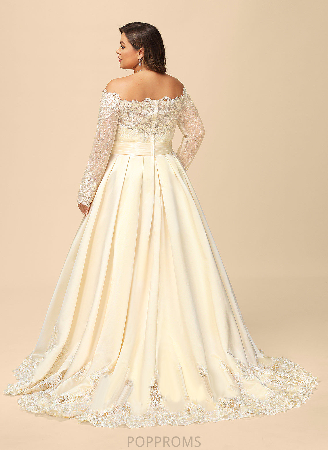 Off-the-Shoulder Satin Wedding Dresses Beading Sequins Jocelynn Dress Sweep Train With Wedding Lace Ball-Gown/Princess