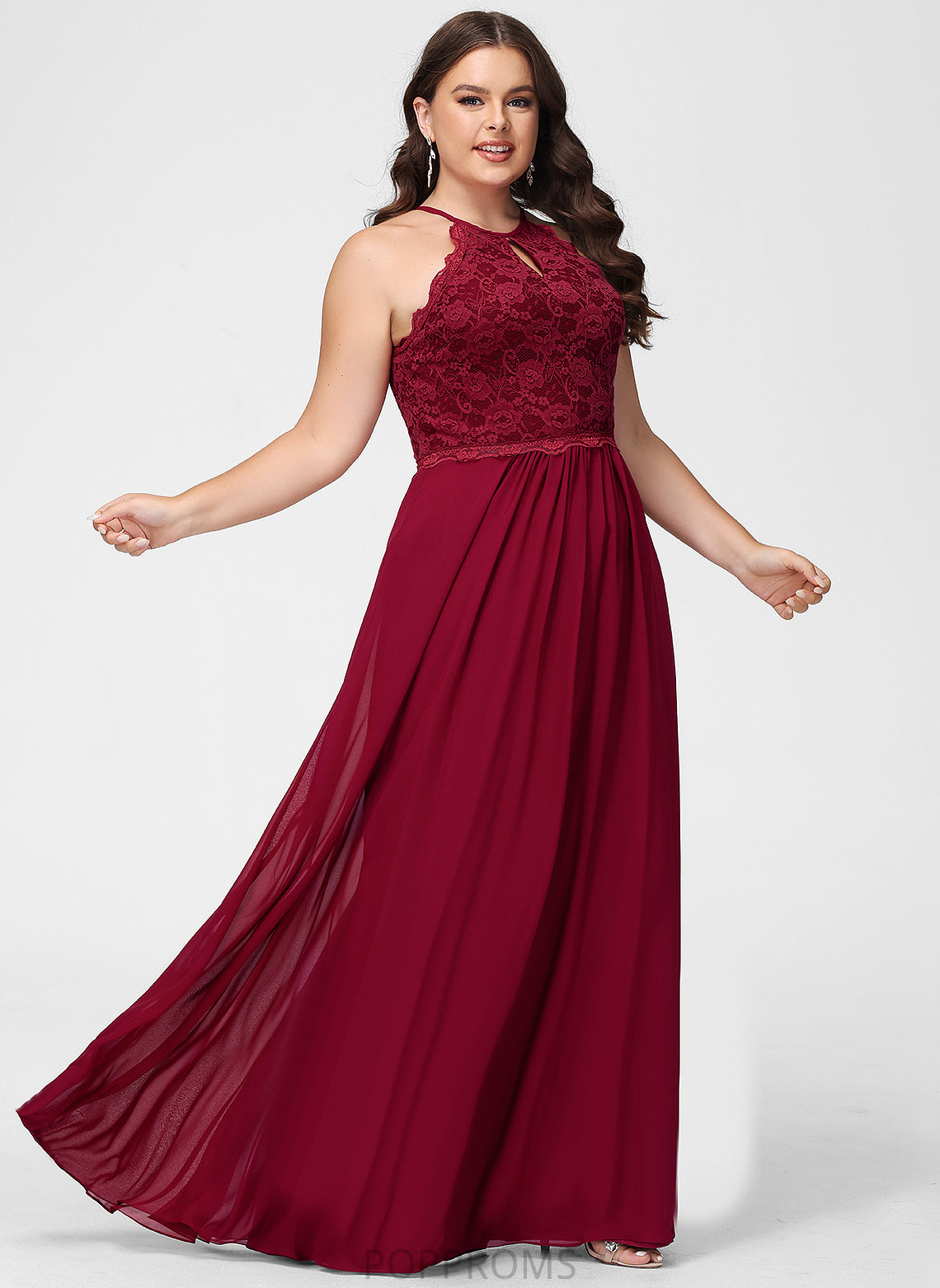 Kinley Lace Scoop Floor-Length Chiffon A-Line Prom Dresses