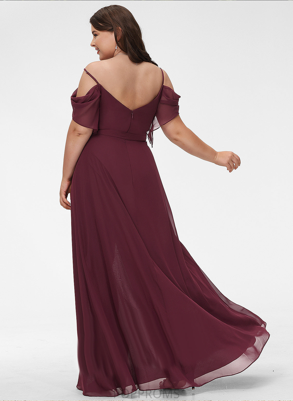 Neckline SplitFront Silhouette V-neck Fabric Length Ruffle Floor-Length A-Line Sash Embellishment Brittany Bridesmaid Dresses