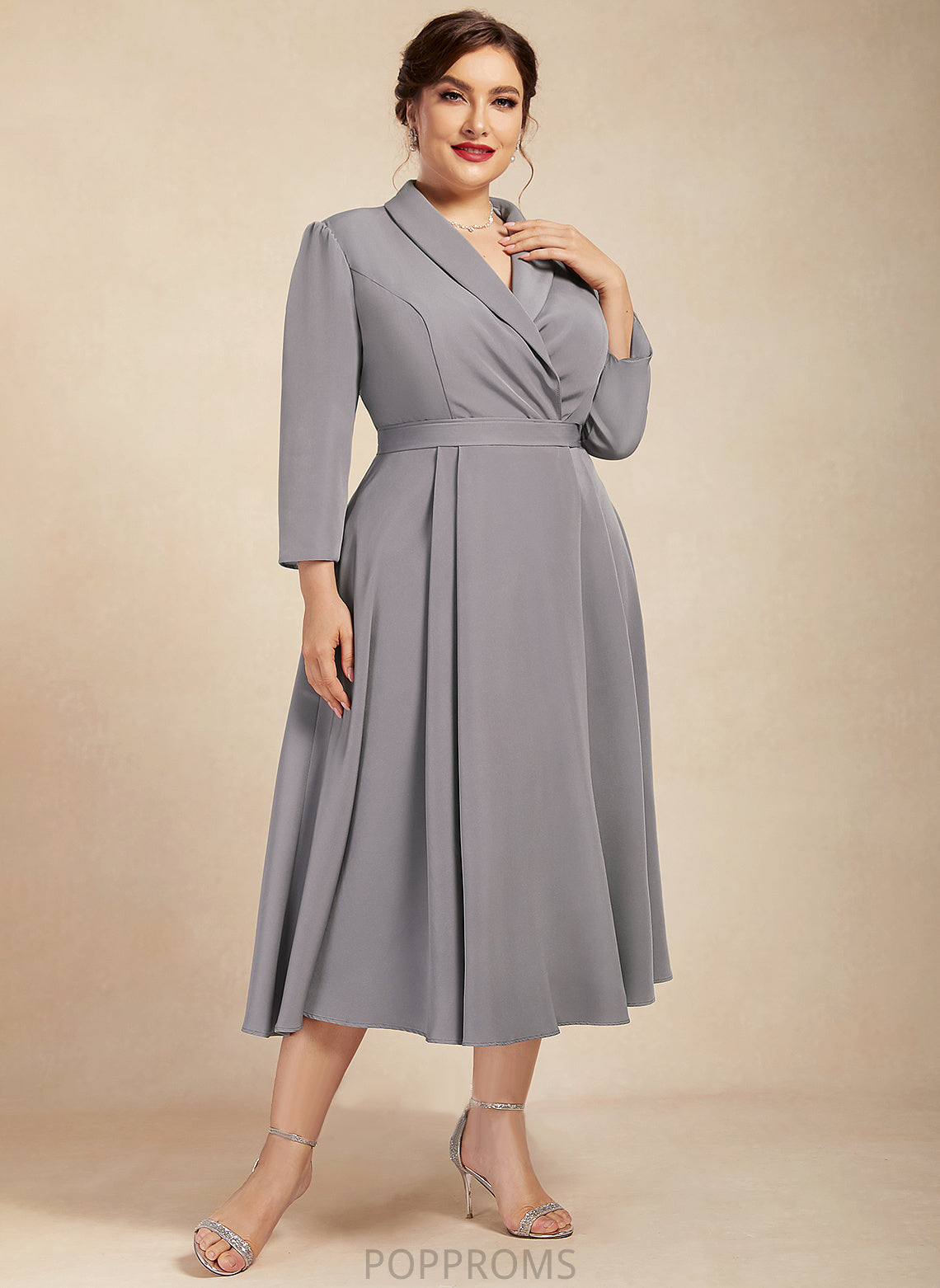 Cocktail Crepe Tea-Length V-neck Cocktail Dresses Stretch Hana A-Line Dress