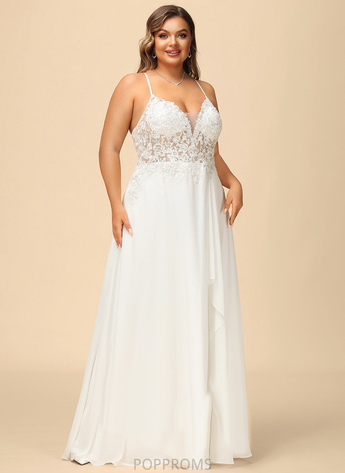 With Sequins Wedding Dress Lucinda Chiffon Lace A-Line Wedding Dresses Floor-Length V-neck