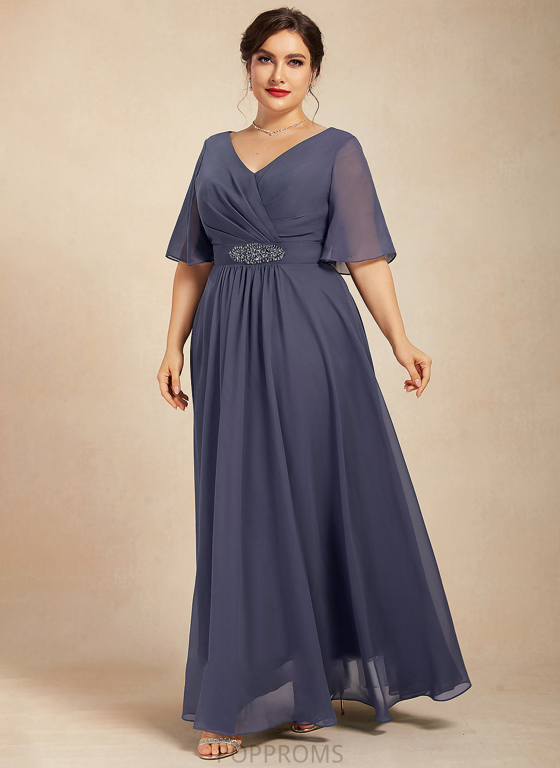 the Mother With Ankle-Length Mother of the Bride Dresses Ruffle of Dress Bride A-Line Beading Sequins Casey V-neck Chiffon