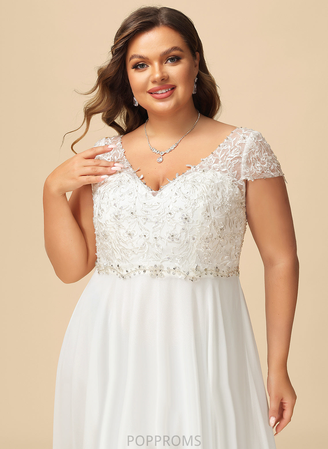 Sequins V-neck A-Line Dress Wedding Floor-Length Wedding Dresses With Danielle Chiffon Beading Lace