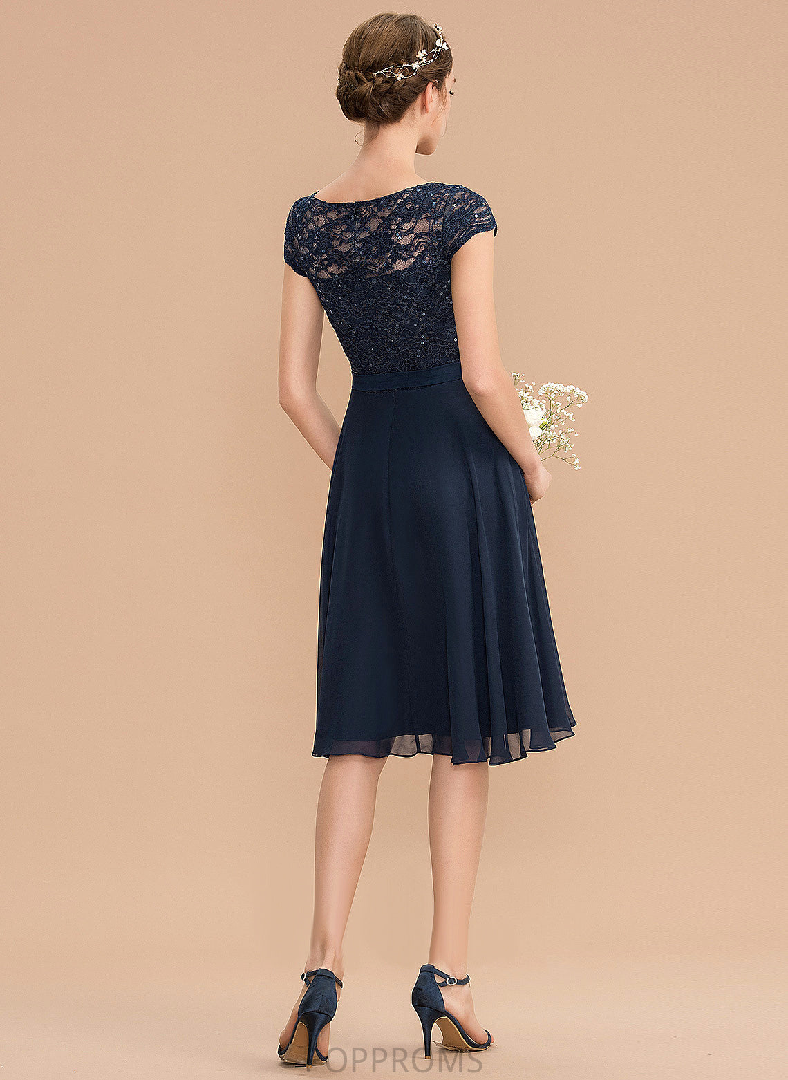 Scoop Lace Dress Homecoming Bow(s) With Chiffon Neck A-Line Homecoming Dresses Serenity Knee-Length