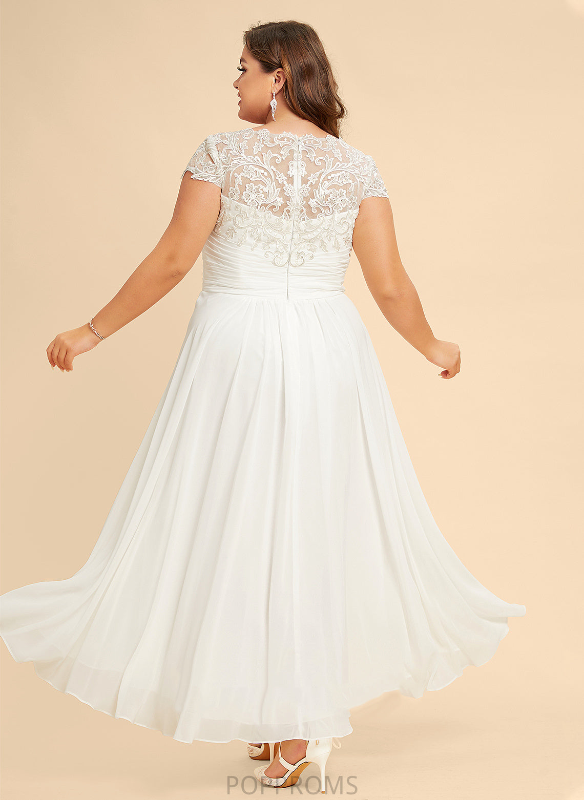 Lace Scoop Asymmetrical Wedding Chiffon Alyson Wedding Dresses A-Line Neck Dress