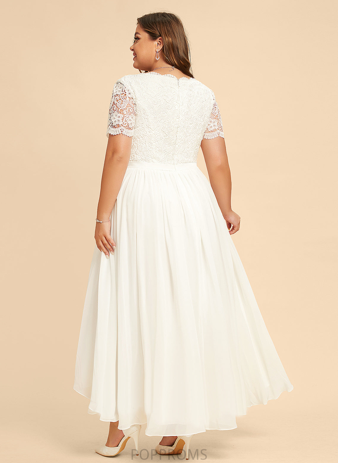 A-Line Dress Chiffon Asymmetrical Wedding Lace Wedding Dresses Luciana V-neck With