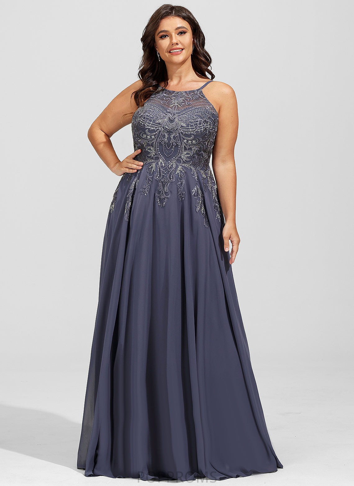 Prom Dresses A-Line With Sequins Chiffon Laney Scoop Lace Floor-Length