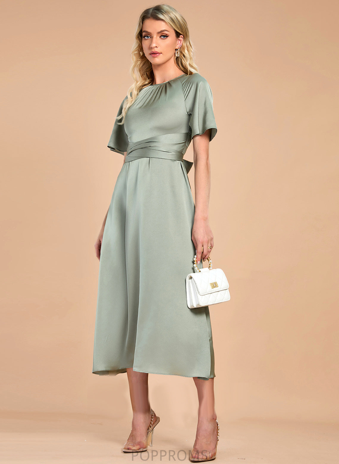 Tea-Length Dress A-Line Satin Danna Cocktail Cocktail Dresses