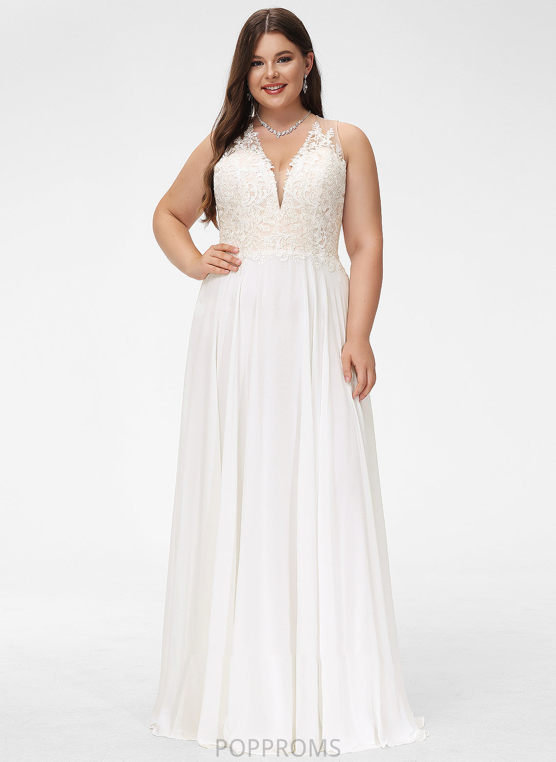 Wedding Dresses V-neck With A-Line Chiffon Wedding Daphne Train Lace Sweep Lace Dress