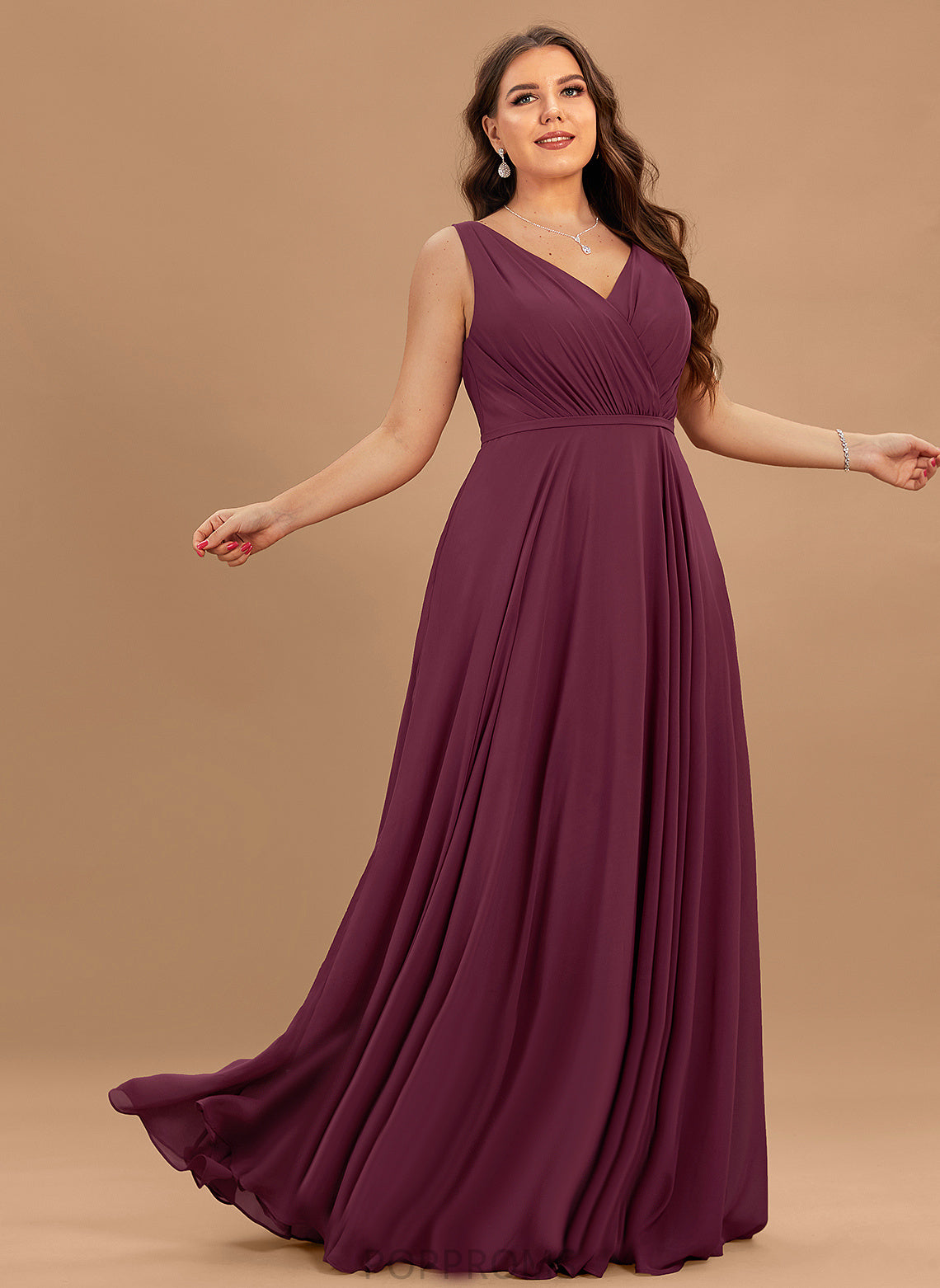 Jaelynn V-neck Prom Dresses Pleated Chiffon Floor-Length A-Line With