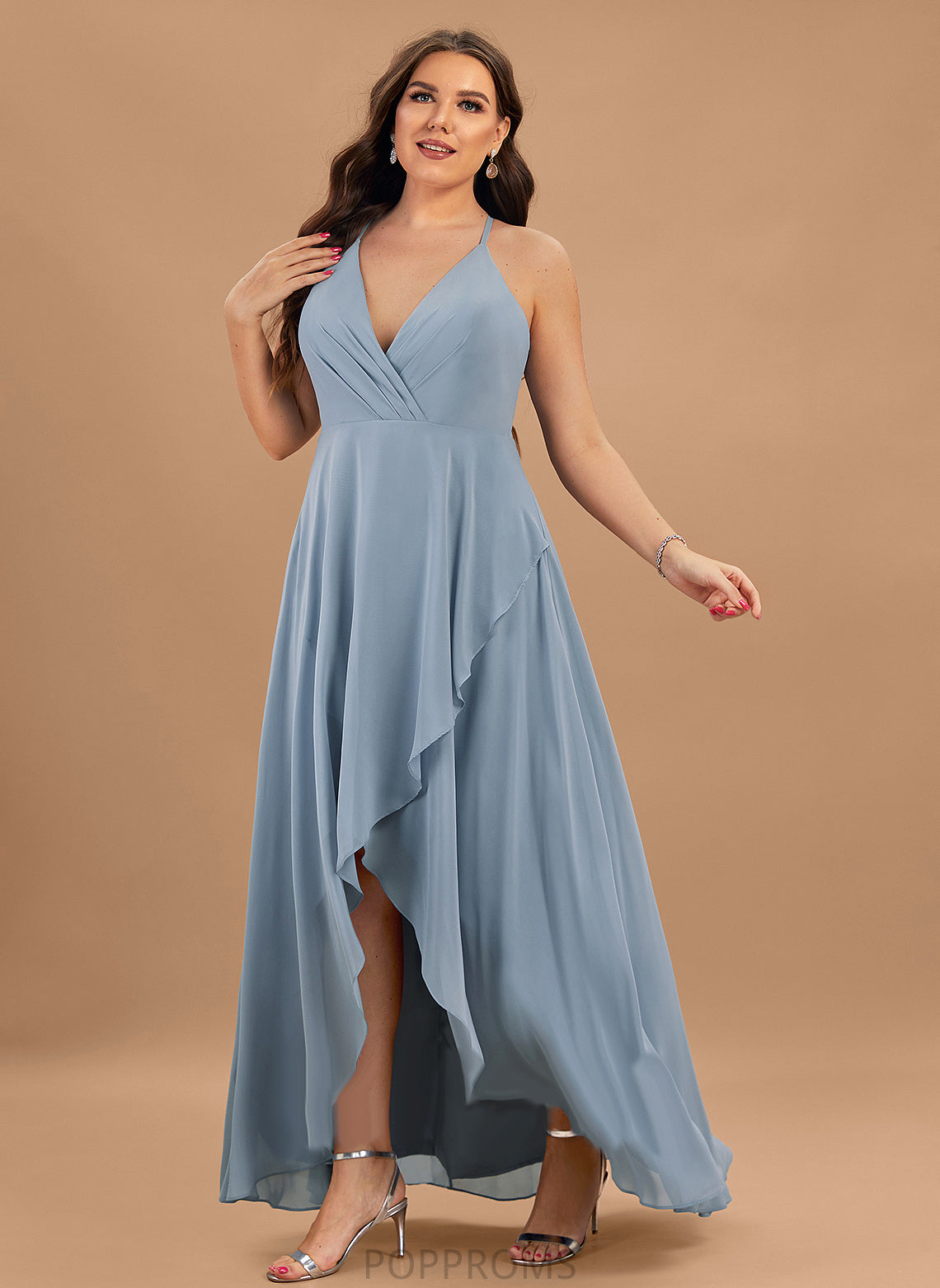 A-Line Cassidy Chiffon Asymmetrical Prom Dresses V-neck