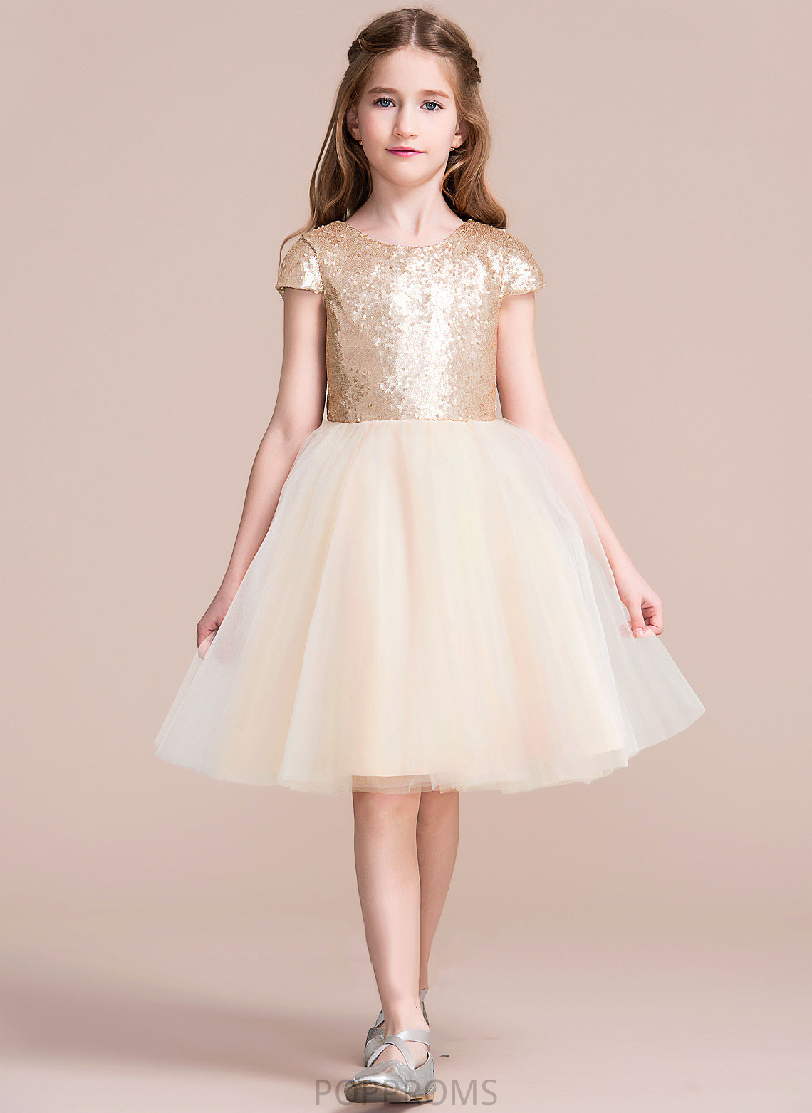 Tulle/Sequined Knee-length Dress Scoop Girl Sash A-Line Neck Sleeveless Flower Liliana With Flower Girl Dresses -