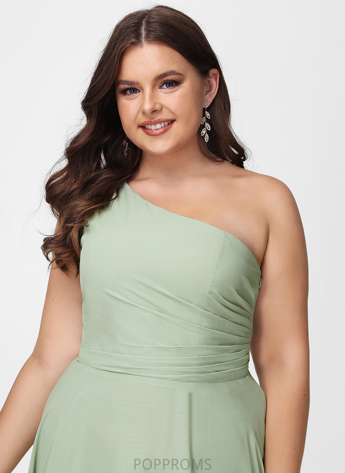 Ruffle A-Line One-Shoulder Fabric Length Neckline Asymmetrical Silhouette Embellishment Elliana Sleeveless Natural Waist Bridesmaid Dresses