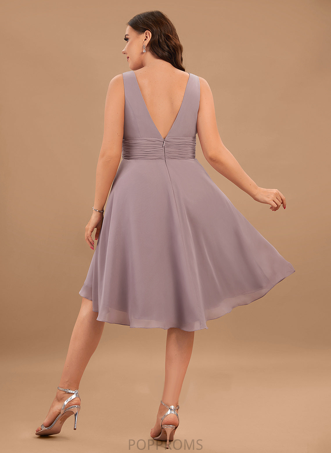 Dress Ruffle Cocktail With Cocktail Dresses A-Line Chiffon V-neck Asymmetrical Alice