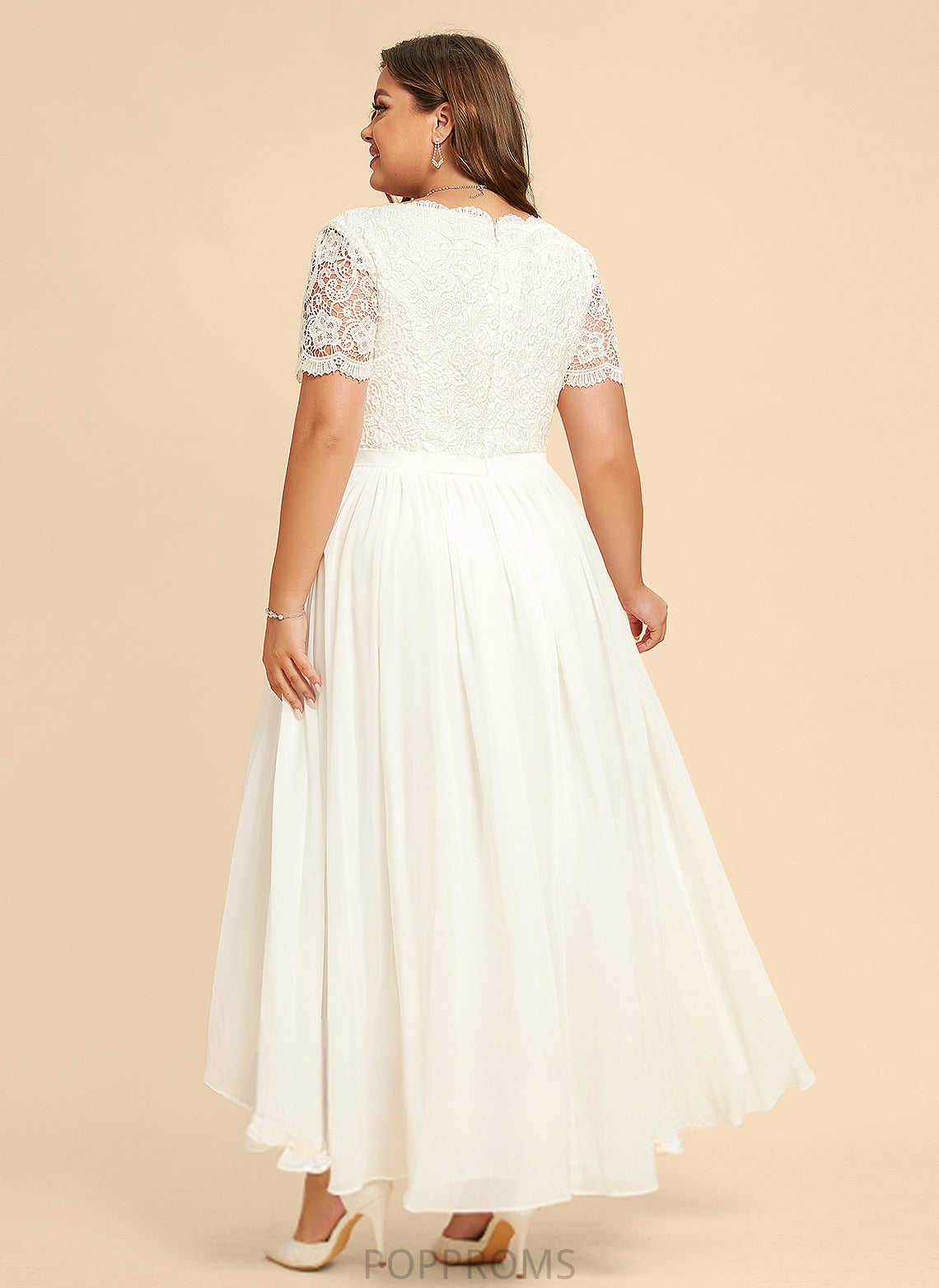 Chiffon Heidy Wedding A-Line V-neck Dress Lace Wedding Dresses Asymmetrical